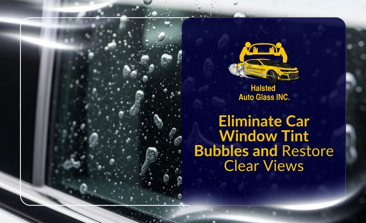 car window tint bubbles on a side window before repair